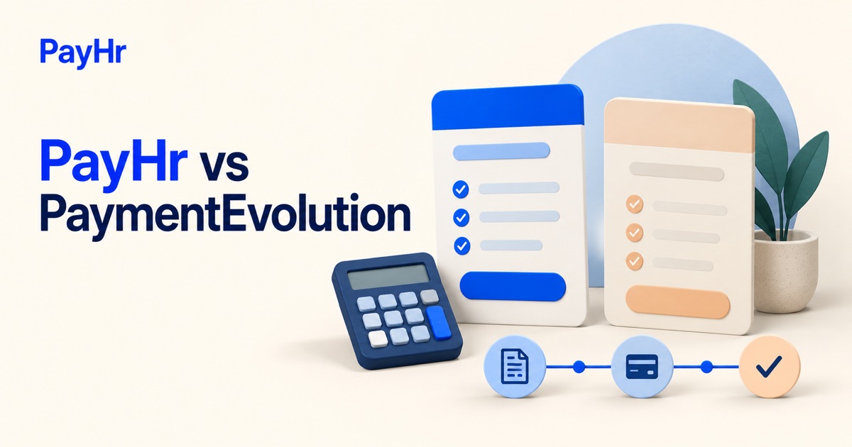 PayHr vs PaymentEvolution: per-run fees and minimums — illustrated payroll comparison.