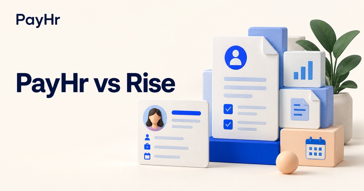 PayHr vs Rise: base fees and HR scope — illustrated payroll comparison.